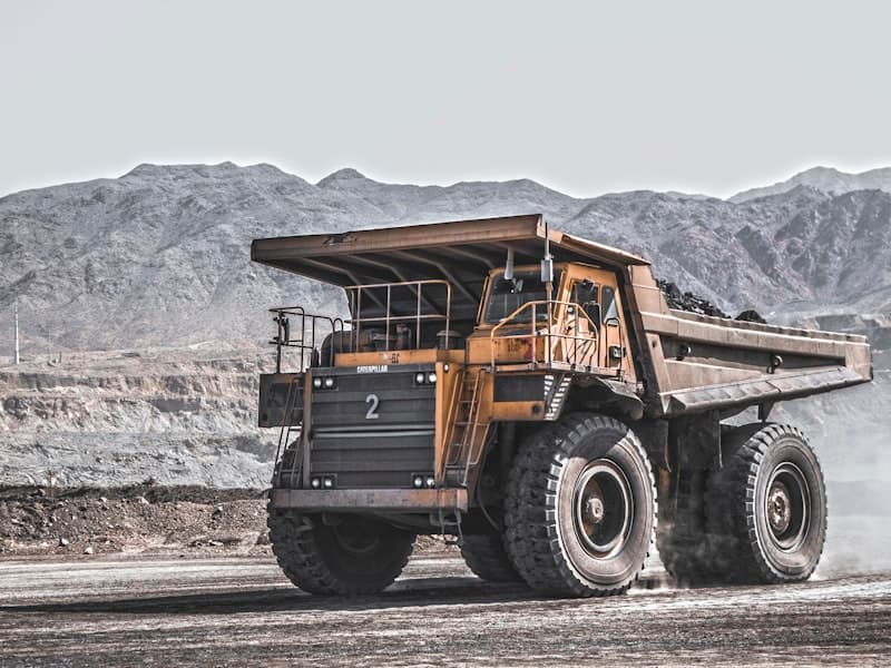 Articulated haul truck on a quarry haul road