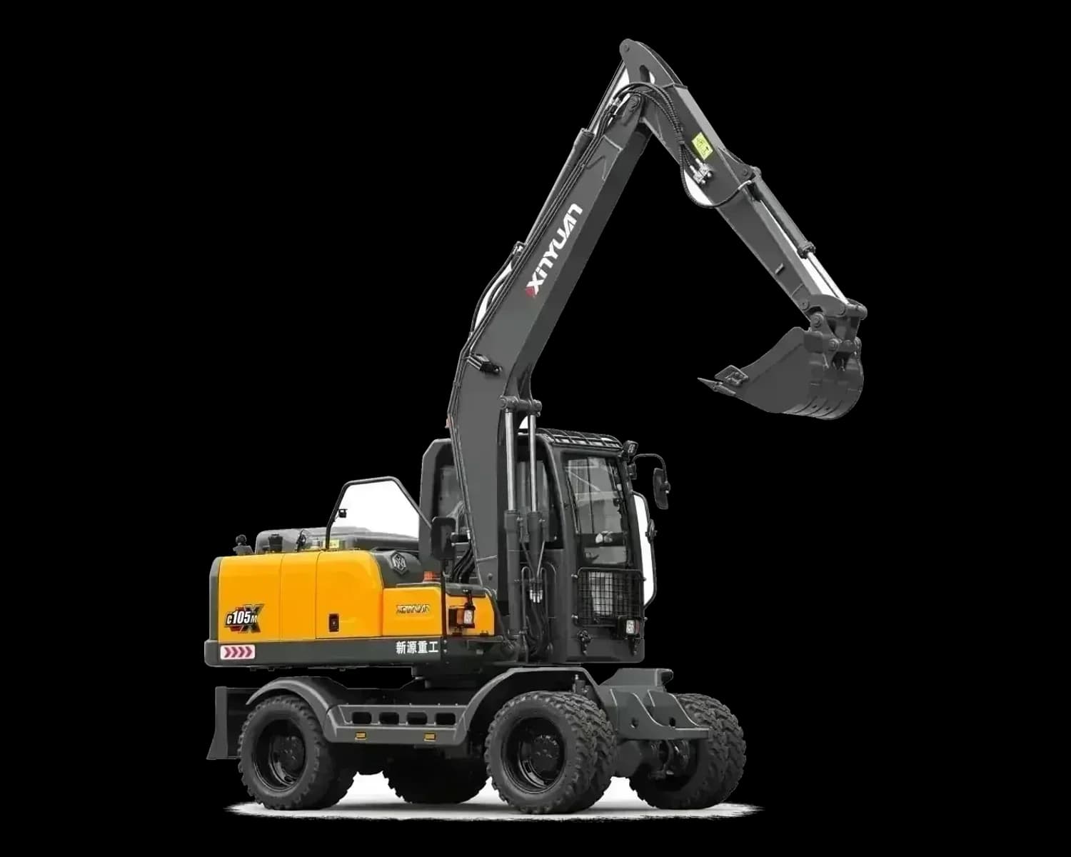 Xinyuan C105 wheeled excavator, isolated on white