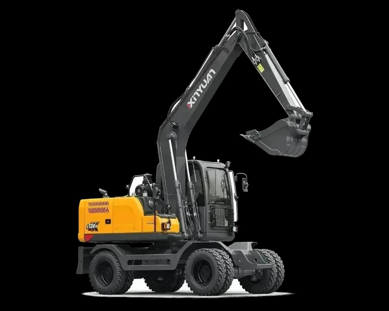 Xinyuan C130 wheeled excavator, isolated on white
