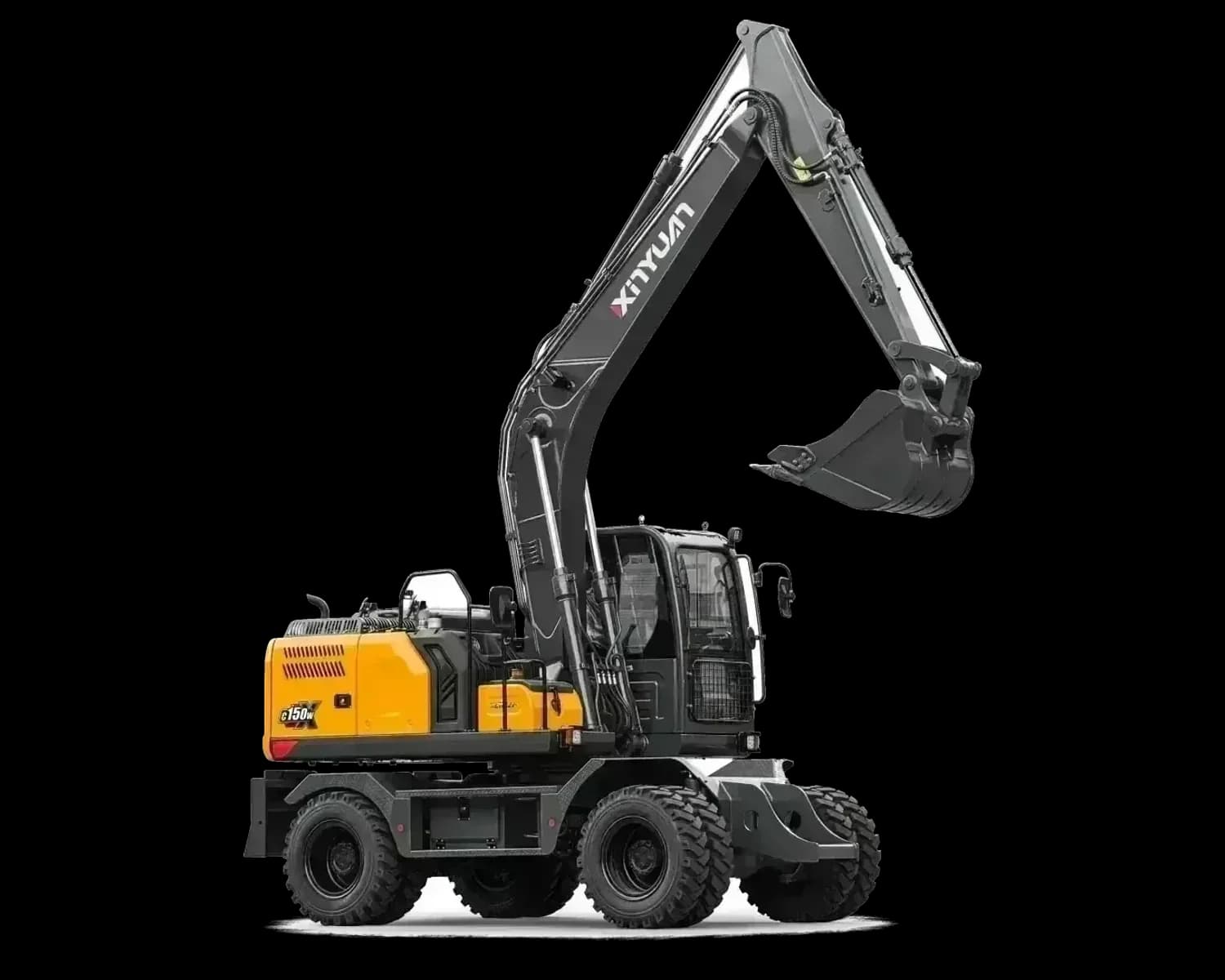 Xinyuan C150 wheeled excavator, isolated on white