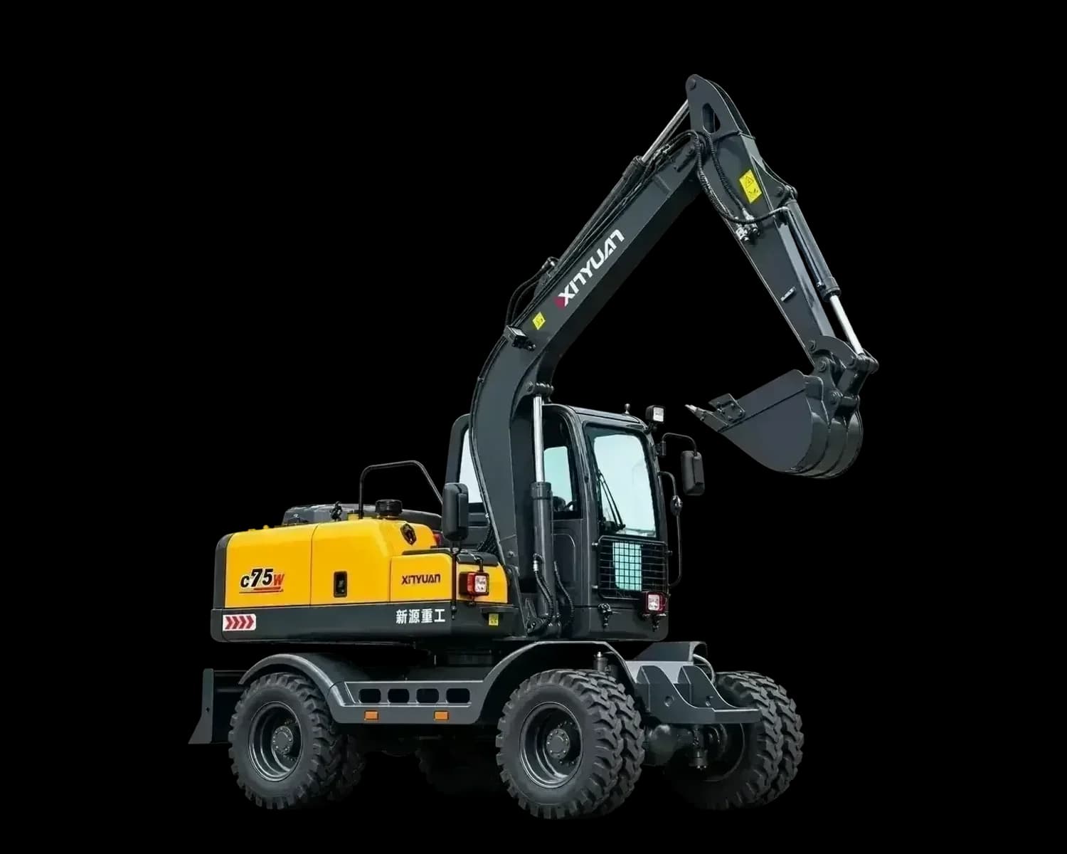 Xinyuan C75 wheeled excavator, isolated on white